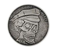 Pièce commémorative de 1937, crâne de soldat sculpté en profondeur - Pièce de collection vintage en cuivre avec motif de casquette militaire, pièce gravée rétro pour collection d'antiquités et décorat