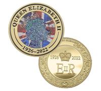 Pièce commémorative de la Reine Élisabeth II - Médaille Hommage 1926-2022 avec Motif émaillé coloré, pièce Royale plaquée Or