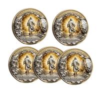 Pièce commémorative de résurrection No Greater Love-Verset biblique chrétien double face Matthieu 28 : 6 pour prière, réflexion, cadeaux de Pâques - Jeton de poche spirituel pour homme femme (5PCS)