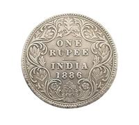 Pièce commémorative d'une roupie indienne de 1886, réplique antique avec bordure florale, pièce de collection en cuivre de style vintage, pièce historique à motif en relief pour exposition ou collecti