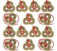 Pièce commémorative en cuivre faite à la main du triple empereur avec ficelle rouge - Charme Feng Shui pour la richesse et la protection, ensemble de pièces chinoises de style antique pour la décorati