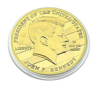 Pièce commémorative Johns Kennedy : médaille plaquée Or du président des États-Unis avec Image de Profil, Motifs de la Liberté et d'étoiles
