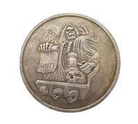 Pièce commémorative « Jugement de culpabilit頻 - Argent plaqué Laiton, Motif tête de Mort et Squelette, 4,5 x 0,3 cm
