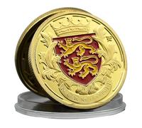 Pièce commémorative Normandie France - Pièce en fer doré ornée de lions héraldiques et d'un blason de couronne, pièce de collection de style militaire honorant le patrimoine normand et le design de l'