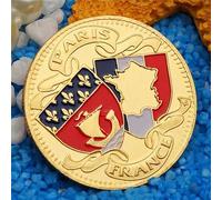 Pièce commémorative Paris France - Pièce en Fer doré 2024 avec Carte de France et Blason, pièce Souvenir de Voyage européenne avec émail coloré pour collectionneurs et Exposition