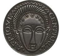 Pièce commémorative représentant Un Masque Tribal d'Afrique Centrale, pièce de Collection en cuivre plaqué Argent de Style Antique avec Motif d'art Ethnique et Inscription française, réplique Vintage