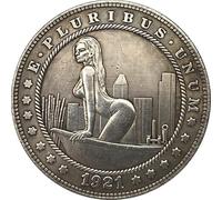Pièce commémorative « Scène urbaine artistique » de 1921, pièce de collection en cuivre plaqué argent de style antique avec figure féminine et horizon urbain, réplique vintage avec inscription « E P-l