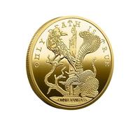 Pièce commémorative « Seule la Mort est Vraie », Motif tête de Mort, Corbeau et Serpent, Omnia VANITAS, pièce en cuivre plaqué Or