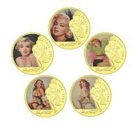 Pièce commémorative vintage hollywoodienne - Ensemble de pièces en fer doré représentant des portraits de starlettes des années 1926-1962 en couleur, pièce de collection de style pin-up classique pour