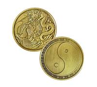 Pièce commémorative Yin Yang Dragon et Phénix, pièce taoïste Bagua de style ancien de 4 cm, pièce décorative Feng Shui en fer symbolisant l'harmonie, l'équilibre et la philosophie traditionnelle chino