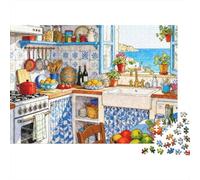 Pièce Cosy 1000 Pièces Premium Carton Cuisine Fruit Bleu-Blanc Puzzle, Défi Éducatif Adultes, Soulagement Stress, Cadeau & Famille Soirée Loisirs 38x26cm/1000pcs