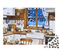 Pièce Cosy Paquet 1000 Pièces Premium Carton Table Cuisine Neige Puzzle, Jeu Défiant Adultes/Adolescents, Décompression, Cadeau & Famille Soirée 70x50cm/1000pcs