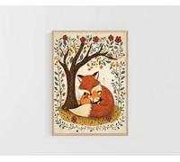 pièce d'art mural renard et oursons, affiche d'art populaire fantaisiste, livre d'histoires confortable, décoration de chambre d'enfant aux tons de terre, imprimé animal des bois, cadre 70x100 cm