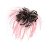 Pièce de cheveux chignon 2 pièces chignon cheveux en désordre chignon faux chouchous Extension ondulés bouclés postiches queue de cheval Chignon bandeau for les femmes Postiches pour femmes(Brown Pink
