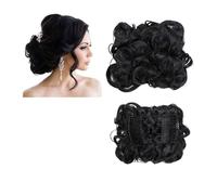 Pièce de cheveux chignon Extension de cheveux synthétiques bouclée à grand peigne, Chignon à Clip, postiche for femmes, couverture Chignon Postiches pour femmes(Dark black)