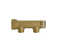Pièce de distribution 2 sorties entrée 2 x 3/4 avec joint d'étanchéité PTFE, sortie 2 x filetage extérieur 1/2 laiton