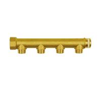Pièce de distribution, 4 entrées, entrée 2 x 1 avec joint d'étanchéité PTFE, sortie 4 x filetage extérieur 1/2, laiton