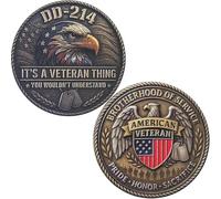 Pièce de monnaie américaine Veteran Challenge - DD-214 et design de la fraternité des services, c'est un jeton en métal patriotique avec étui de protection