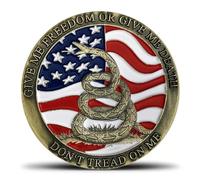 Pièce de monnaie American Freedom Challenge - Cloche de la liberté, aigle et drapeau Gadsden - Collection patriotique et cadeau