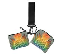 Pièce de monnaie ananas colorée aux couleurs vives et tropicales hawaïennes | Lot de 2 organiseurs plats fins pour cartes de crédit avec fermeture éclair et poche pour pièces de monnaie pour femmes et