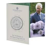 Pièce de monnaie brillante non circulée du roi Charles III 2023 pour 75e anniversaire