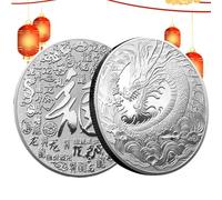 Pièce de monnaie chinoise du zodiaque, pièces chinoises double face pour l'année 2024 - Pièce commémorative traditionnelle chinoise pour le Nouvel An à venir, argenté, Voir description, Voir