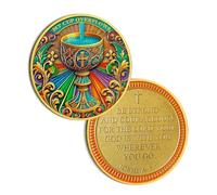 Pièce de monnaie chrétienne colorée Josué 1:9 avec versets de la Bible - Jeton de poche pour prière chrétienne « My Cup Overflows » - Cadeaux religieux pour homme et femme