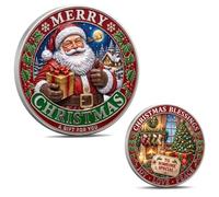 Pièce de monnaie colorée de Père Noël, souvenir de vacances double face, jeton de bénédiction de Noël, décoration en alliage de zinc, cadeau pour enfants et famille avec scène de cheminée.