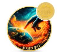 Pièce de monnaie de défi chrétien de la main de Dieu - Jean 8:12 Jeton religieux de Jésus - Puce de versets de la Bible de poche pour étude - Cadeau commémoratif pour homme, femme, enfant, collègue