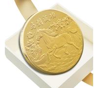 Pièce De Monnaie De L'année du Cheval - d'or De 1,57 Pouce | Pièce Commémorative Gravée du Zodiaque Chinois, Cheval Dragon À Collectionner, pour La Maison, Le Bureau, L'exposition De Vo