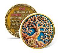 Pièce de monnaie de prière de paix avec arbre de vie doré de 3 ans et puce AA - Cadeau pour alcoolique anonyme et médaille de récupération de la dépendance pour hommes et femmes