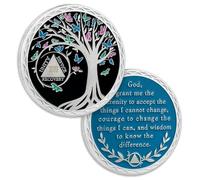 Pièce de monnaie de sobriété de 16 ans - Papillon - Arbre de vie - Puces AA et médaillons - Jeton de sobriété - Cadeau de sobriété pour homme et femme célébrant la récupération des alcooliques