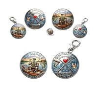 Pièce de monnaie et porte-clés The Eternal Fisherman Challenge - Pièce de collection Old Bastards Fishing Club - Cadeau pour les pêcheurs, les retraités (Drink Laugh & Cast Again) (A1)