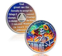 Pièce de monnaie squelette tournesol - Dumpster Fire AA - Puces AA et médaille - Affirmation Sober Chip avec spray de sérénité - Alcoolique - Cadeau idéal pour homme et femme