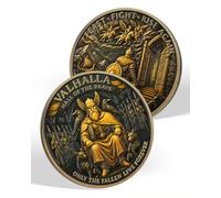 Pièce de monnaie Viking Challenge - Motif Odin & Valkyrie | Valhalla, Hall of the Brave - Collection de la mythologie nordique - Feast Fight Rise Again - Symbole héritage du guerrier Viking