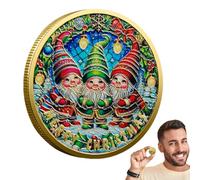 Pièce de nouveauté, jetons de Noël, gnomes Noël Nouvel An, pièce commémorative décorative en métal de 4 cm, pièce de défi colorée sur le thème des vacances pour la décoration de la maison