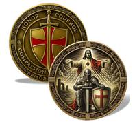 Pièce de prière des Chevaliers Templiers, Portez toute l'armure de Dieu Pièce de Chevalier Templier, Symbole de foi et de protection à collectionner, Cadeau religieux pour les chrétiens (1 pièce)