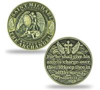 Pièce de protection de l'archange Saint Michel - Verse biblique Psaume 91:11, objet de collection religieux et cadeau inspirant (Style A)