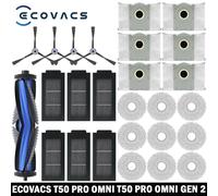 Pièce de rechange et accessoire pour aspirateur robot ECOVACS T50 PRO OMNI / T50 PRO OMNI GEN 2 : brosse principale, brosse latérale, filtre HEPA, serpillière, sac à poussière. Bleu