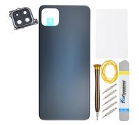 Pièce de réparation arrière en plastique gris pour Samsung Galaxy A22 5G SM-A226B avec cadre photo arrière, lentille en verre pré-découpée, adhésif et kits d'outils