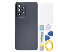 Pièce de réparation arrière en plastique noir pour Samsung Galaxy A33 5G SM-A336B avec cadre photo arrière, lentille en verre pré-découpée, adhésif et kits d'outils
