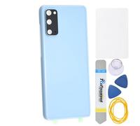 Pièce de réparation arrière en verre acrylique bleu nuage pour Samsung Galaxy S20 S20 5G avec cadre photo arrière, adhésif prédécoupé et kits d'outils