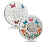 Pièce de sobriété colorée de 3 ans en forme de tournesol - Papillon - Puce de sobriété de trois ans - Courage de changer les puces AA et médaillon en argent AA - Jeton d'anniversaire de guérison