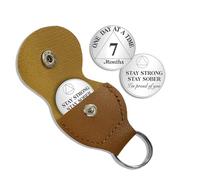 Pièce de sobriété de 1 mois un jour à la fois avec puces AA et médaillons avec porte-clés en cuir synthétique, cadeaux de sobriété pour célébrer la récupération des alcooliques anonymes (7 mois)