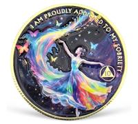 Pièce de sobriété de 10 ans pour femme - Pièce de monnaie AA colorée - Puces et médaillons AA NA célébrant 1 à 15 ans - Jeton propre et sobre - Narcotiques alcooliques anonymes - Cadeaux pour homme et