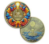 Pièce de sobriété de 10 mois, fleur de 10 mois, pièces de sobriété papillon AA et médaillon, jeton de soleil, jeton d'anniversaire de convalescence, cadeau de sobriété pour homme et femme, alcooliques
