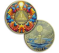 Pièce de sobriété de 6 mois, fleur de 6 mois, pièces de sobriété papillon, puces AA et médaillon, jeton de soleil, jeton d'anniversaire de convalescence, cadeau de sobriété pour homme et femme,