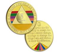 Pièce de sobriété de 8 mois, pièce de huit mois en or sobre, puce de sobriété arc-en-ciel, puces AA et médaillon, alcooliques anonymes, jeton d'anniversaire de récupération, cadeau de sobriété pour