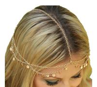 Pièce de tête en or | Coiffe de mode à paillettes Boho, bijoux de front de fête pour femmes | pour dames filles bal de promo mariage événement vacances mascarade séance photo