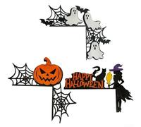 Pièce en bois d'angle de porte d'Halloween conçue autour du contour de citrouille et figurine de chat noir pour attrait saisonnier (citrouille lumineuse)